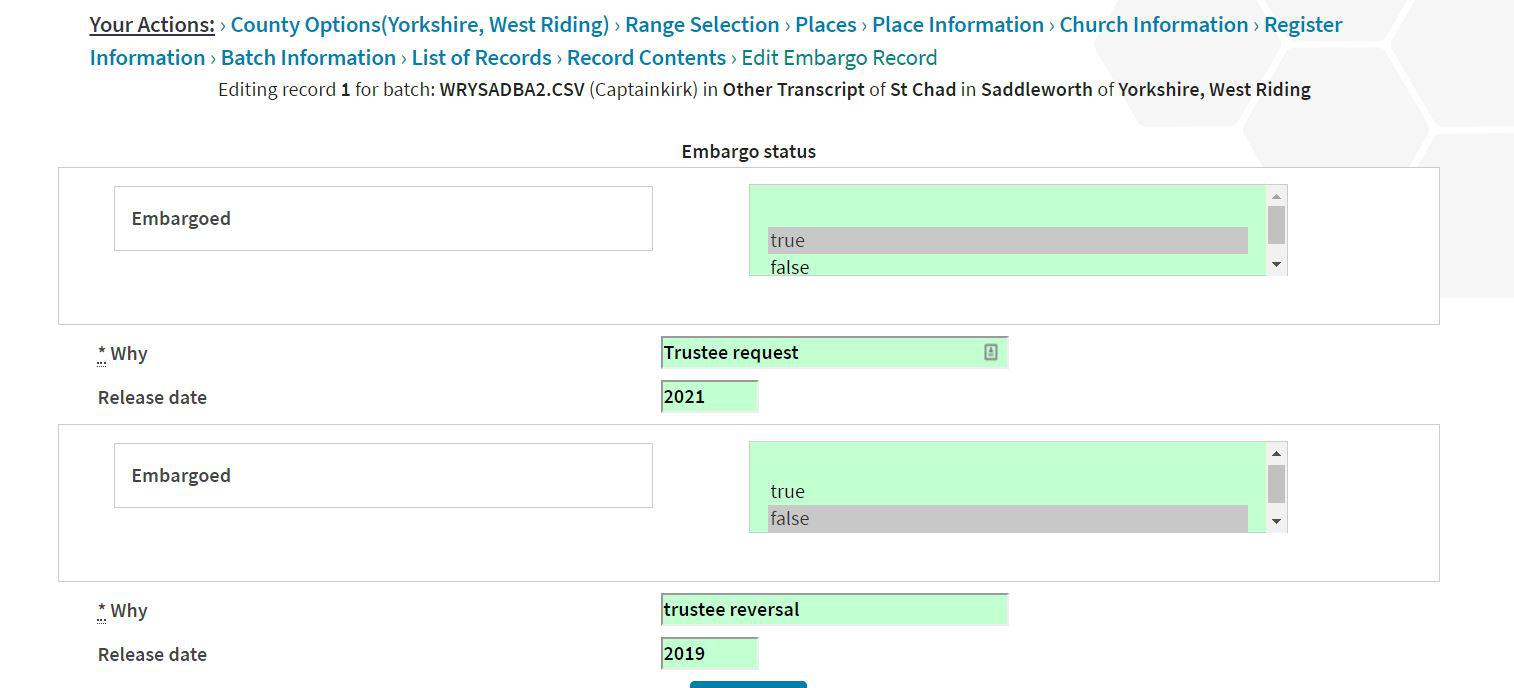 Edit Record Embargo Options New